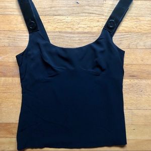Versace black silk top with patent leather straps